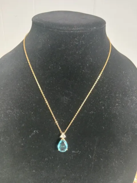 Blue Crystal Teardrop Pendant With Premier Designs Chain  18"