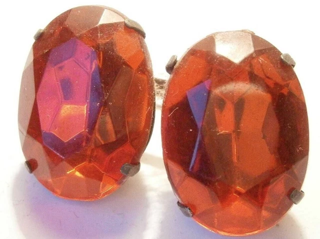 vintage costume jewellery twin large ruby red resin gemstones brooch #3075A