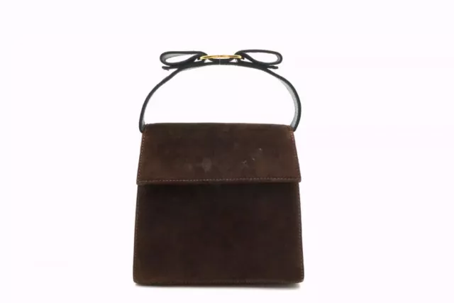 Salvatore Ferragamo Vintage Vara Ribbon Mini Hand bag Suede leather Brown 8032h