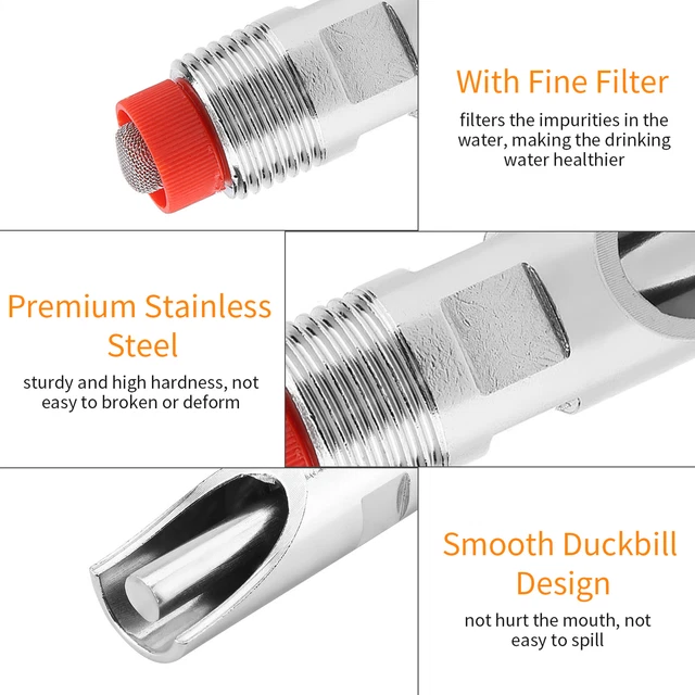 5pcs Stainless Steel Automatic Pig Nipple Drinker Waterer Red Cap Duckbilled Gro