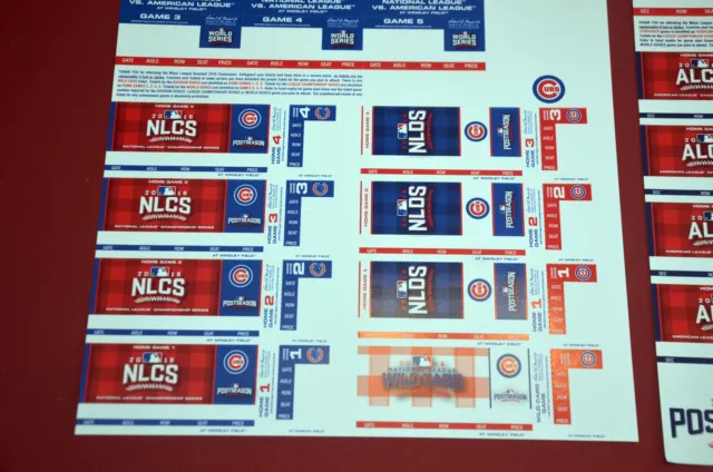 2016 World Series Cubs Indians Uncut Sheets Postseason Tickets Unused Unissued 3