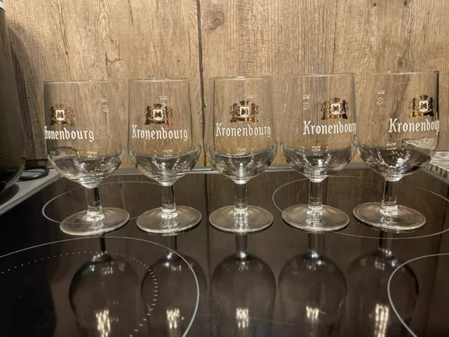 Lot de 5 verres à bière Kronenbourg logo blanc et or