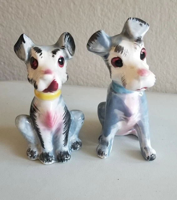 Vintage Schnauzer Dog Salt & Pepper Shakers "Lady and the Tramp Dog" Japan MCM