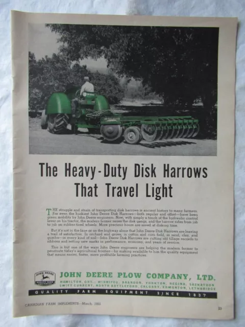 1955 Print AD John Deere Heavy Duty Disk Harrows Sales Ad 11x8"