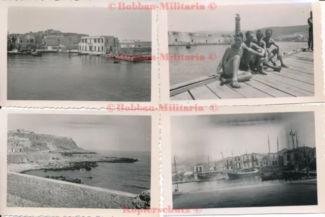 B402 Fotos Griechenland KRETA Rethymno Hafen Wehrmacht Leuchturm Schiffe greece
