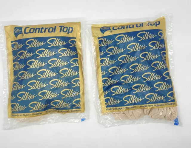 VTG SILKIES Control Top Pantyhose Nylon Polyamid Medium Ivory 070209 NEW 2pr