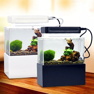 Mini Fish Tank Portable Desktop Aquarium Betta Water Filtration Led Light Office 3