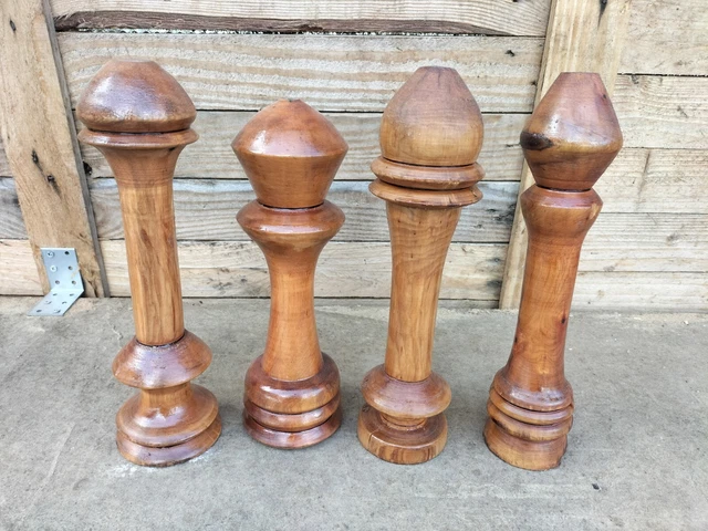 LOT DE 4 Quilles Ou Pieds De Lampe En Bois Tourné Artisanat Français