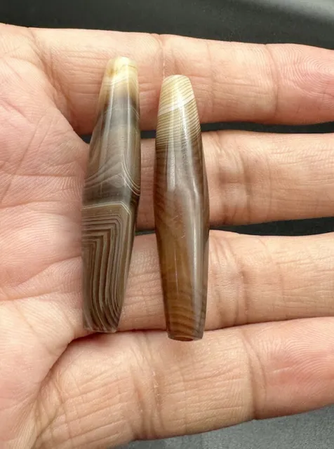 lot of 2 Beautiful Ancient Old Agate Stone Bead With Stripes