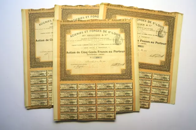 Acieries Et Forges De Saint Louis Action 500 Francs Marseille 1912 X 85 Actions