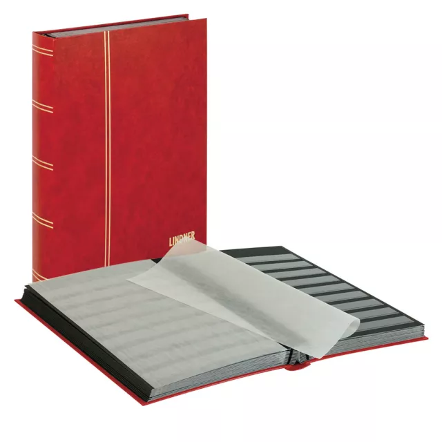 Lindner 1169-R Stockbook Standard 230 X 305 MM, 48 Black Pages, Red
