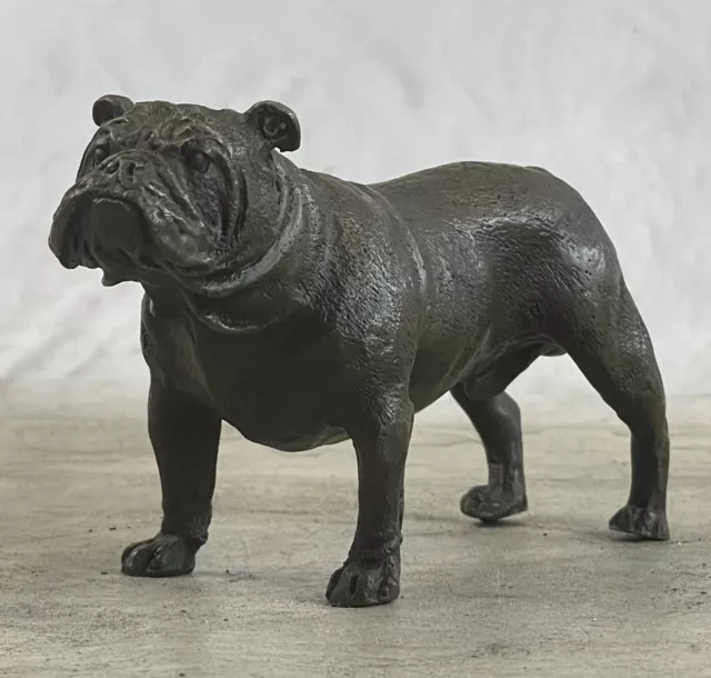 Art Deco Miniature Brown Patina English Bulldog Dog Bronze Sculpture Figurine 2