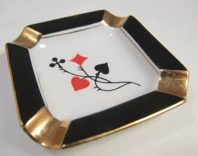 Vintage Black Gold / White Playing Cards Vine Ceramic Ashtray CMIELOW Poland