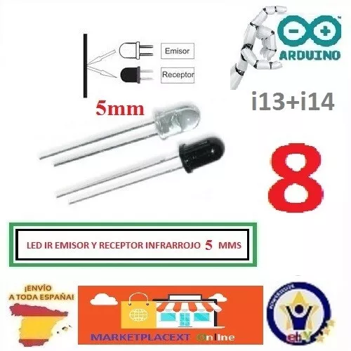 8 Diodo IR  Emisor + Sensor Receptor 5mm infrarrojo Receiver+ Emitter  DE ESPAÑA