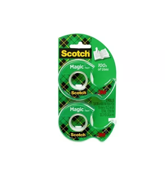 Scotch Magic Tape Dispenser Rolls, Clear, 3/4" x 600", 2 Dispensers