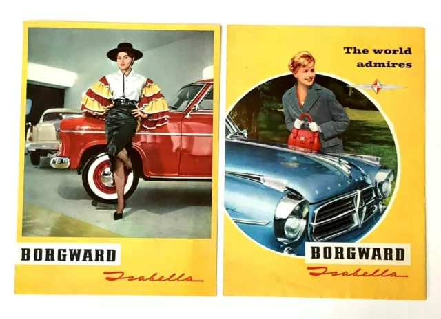 Lot of 2 1960 Borgward Isabella Sales Brochures Color Photos Features Specs Vtg