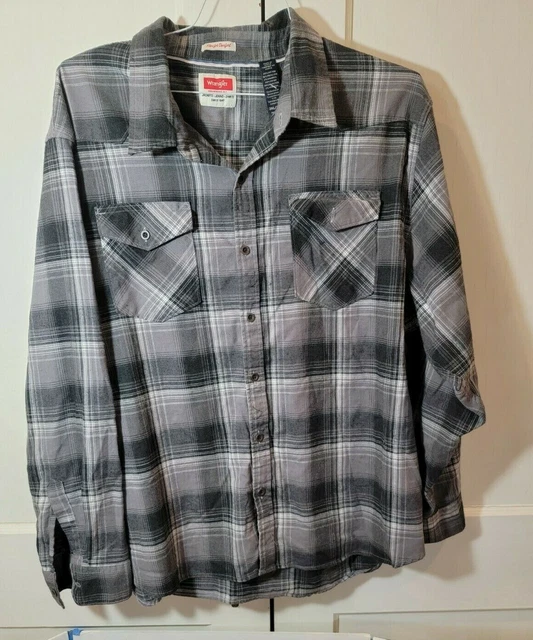 Men 3XL Wrangler Flex for Comfort Flannel Plaid Gray Black White XXXL Clean