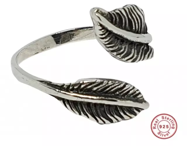 Anillo de pluma de ángel Unisex Sólido Plata de ley 925 Tamaño ajustable 8...