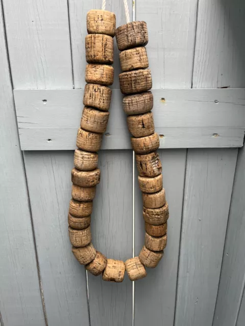 AUTHENTIC 4 USED Cork Fishing Floats on a Rope Vintage Nautical