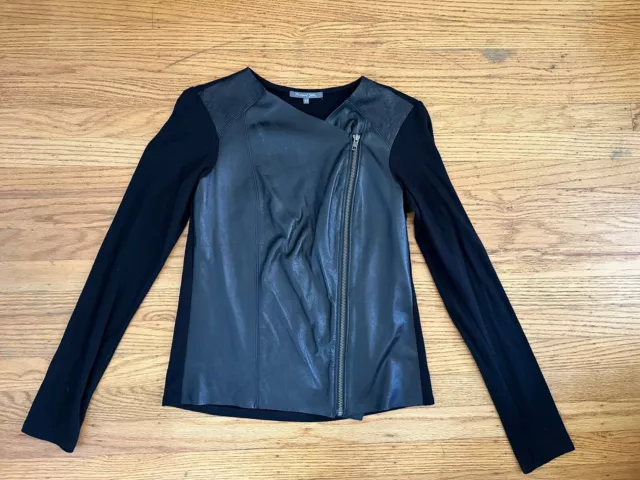 Michael Stars Women’s XS Leather Mix Moto Jacket Sweater  Black