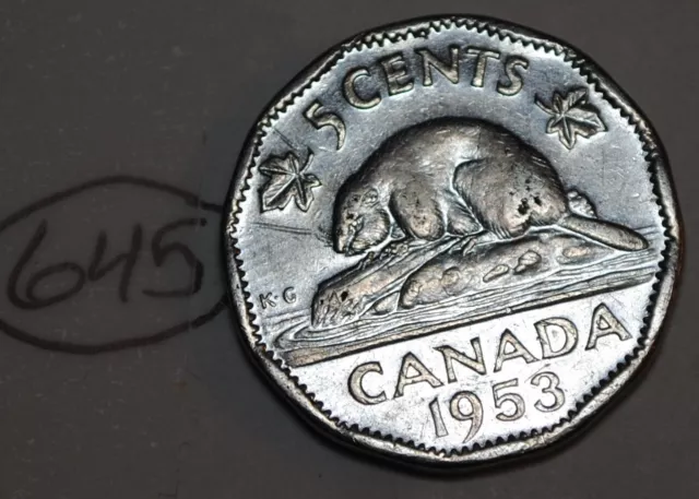 Canada 1953 5 cents SF Near Five Cents Nickel Shoulder Fold Near Lot #645