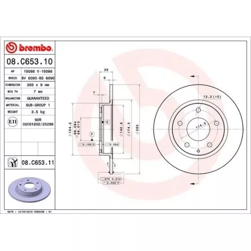 2 Bremsscheibe BREMBO 08.C653.11 PRIME LINE - UV Coated