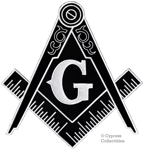 LARGE MASONIC PATCH BLACK embroidered iron-on FREEMASON SQUARE COMPASS MASON BIG