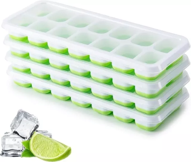 Ice Cube Tray, 4 Pack Silicone Ice Tray, 14 Ice Cube Molds with Lids, Stackable