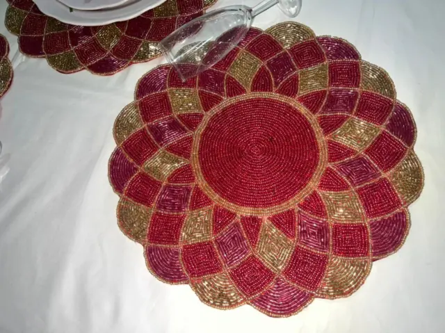 Set Of Placemats Multicolor Beaded Tablemats Christmas Charger Plates 13X13 Inch