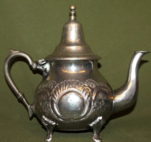 Vintage Arabic silver plated floral teapot