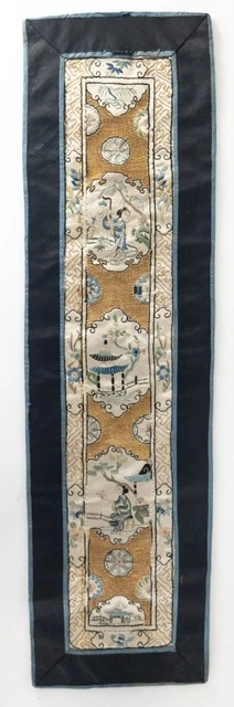 Antique Chinese Silk Embroidered Textile Panel Robe Sleeve Gold Thread