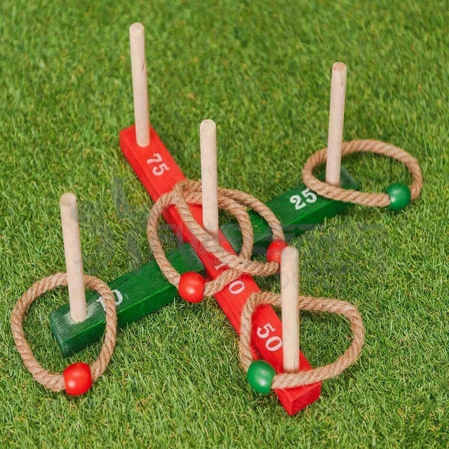 GARDEN GAMES QUOITS Set Wooden Outdoor Ring Toss BBQ Kid's Giant Beach ...