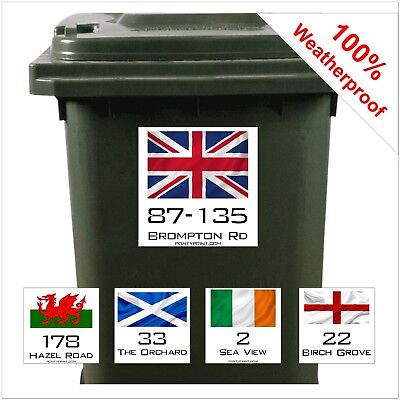 Patriotic British Union Flag Wheelie bin identification labels address stickers