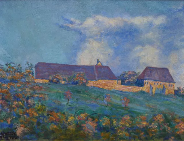 Altes Jugendstil-Gemälde - Blick auf Kloster Posa bei Zeitz - Carl Wittek 1916