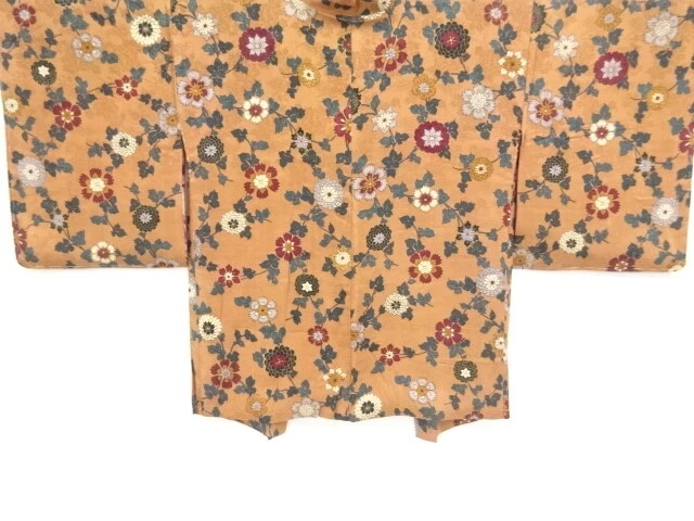 37325# Japanese Kimono / Antique Haori / Mon Kinsha / Floral Plants