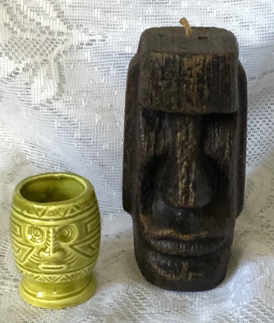 Vtg TIKI GOD Japan TOOTHPICK HOLDER & Wax CANDLE Tiki Hawaiian Bar Decor