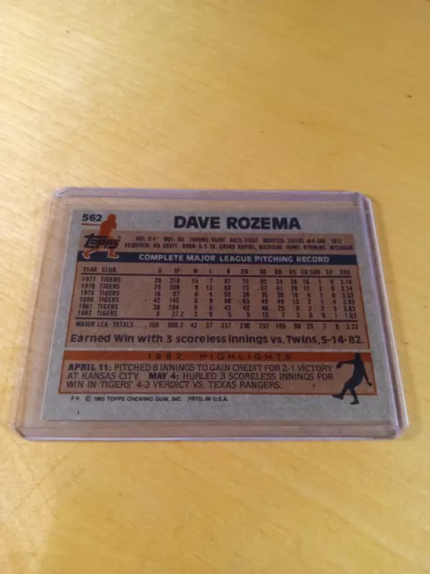 1983 TOPPS #562 DAVE ROZEMA Detroit Tigers Baseball Card, Pitcher, Star, SP (NM) 2