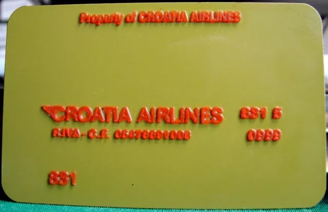 CROATIA AIRLINES vintage tickets validation plate (aircraft, civil aviation)