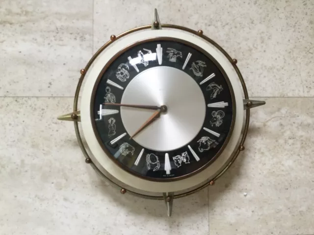 Vintage Mid-Century 1960s - 1970s Metamec Zodiac Wall Clock (Horoscope Symbols)