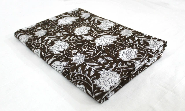 Marron Couture Tissu Indien 6.4m Imprimé Floral Coton pour Artisanat