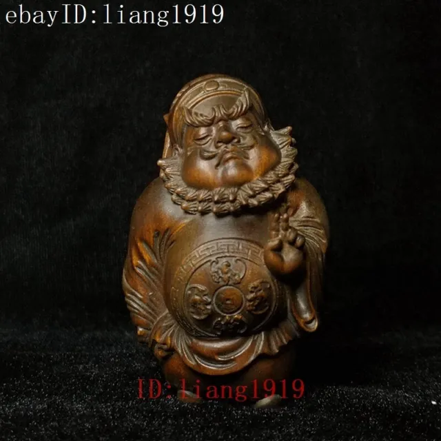 Japanese boxwood hand carved Zhong Kui Statue old desk Decoration gift H 6.6 CM