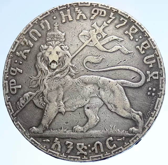 1892 ETHIOPIA Emperor Menelik II I LION of JUDEA Old Silver Birr Coin i107418