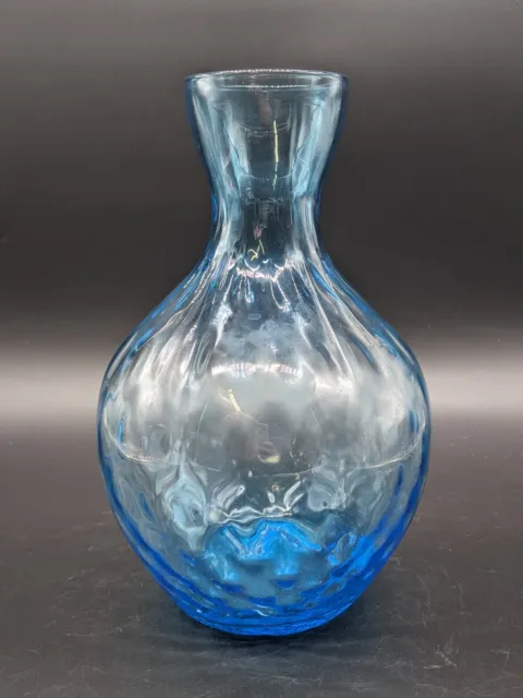 MCM Hand Blown Blue Optic Glass Vase 9" Vintage