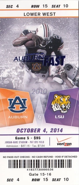 2014 Auburn Tigers Vs Lsu Tigers Ticket Stub 10/4/14 Cam Newton College Football