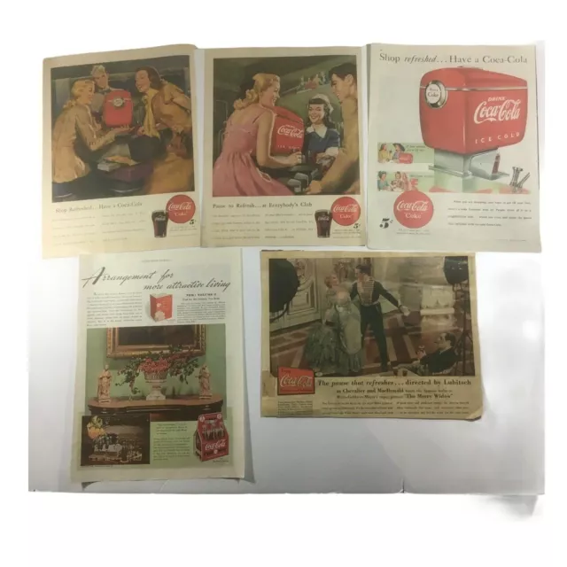 Lot Of 5 Print Advertisiment's Coca Cola Coke Vtg Soda Cents Lubitsch 1935-48