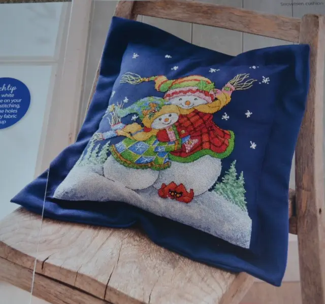 Cross Stitch Chart Only - Two Jolly Snowmen Hugging Christmas Cushion Sampler