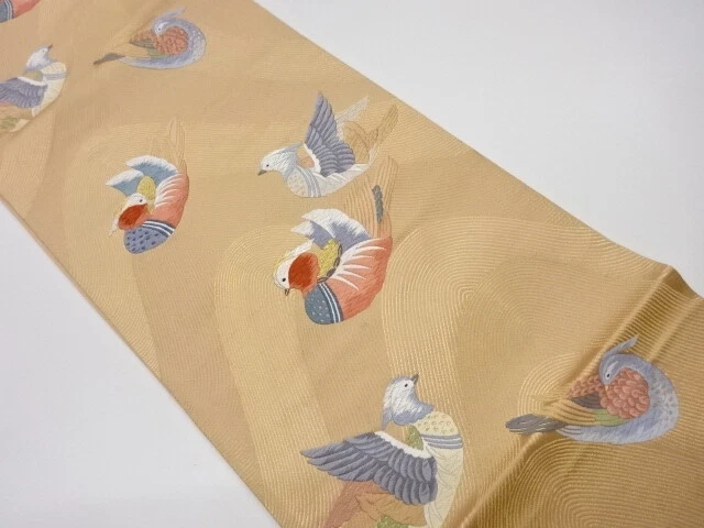 5717422: Japanese Kimono / Vintage Fukuro Obi / Woven Mandarin Ducks