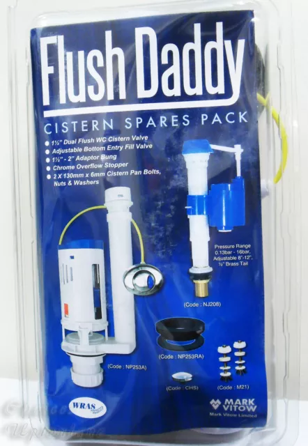 Flush Daddy Cistern Spares Pack Plastic (Toilet Tank Complete Mechanism Kit)
