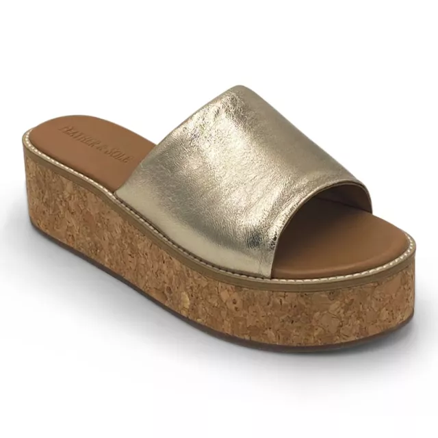 Ladies Gold Leather Flatform Mule Size 7