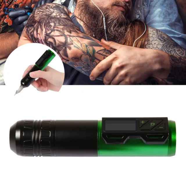 Nueva pluma para tatuajes LCD ametralladora inalámbrica cartuchos giratorios lápiz verde